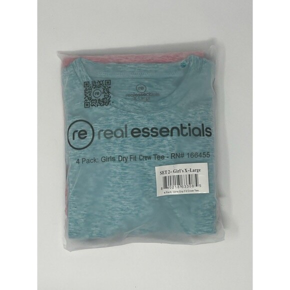 NWT 4x Real Essentials Girl Short Sleeve Dry-Fit Crew Neck Athletic Shirt, XL - Picture 2 of 4